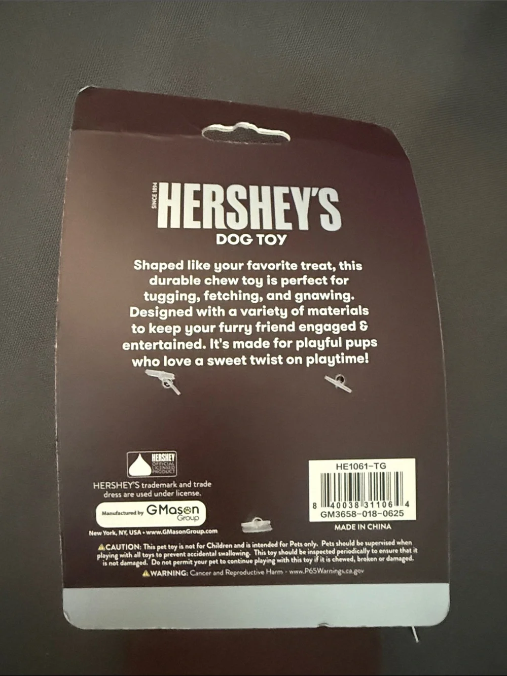 Hershey’s Brown Chocolate Bar Plush Dog Toy squeaker inside